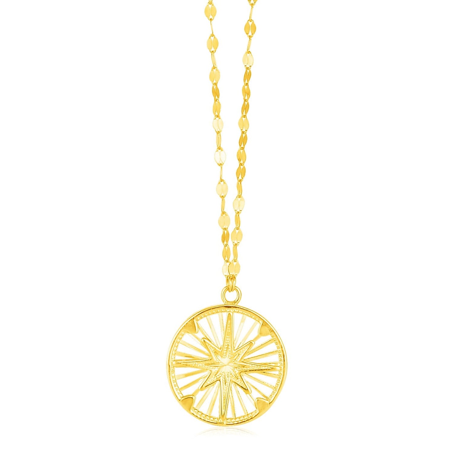 14k Yellow Gold Necklace with Compass Pendant-0