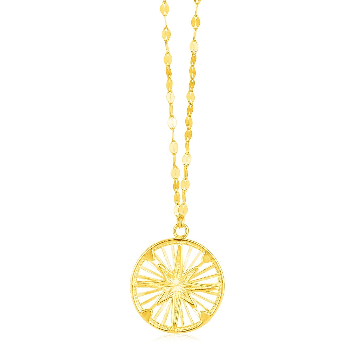 14k Yellow Gold Necklace with Compass Pendant-0