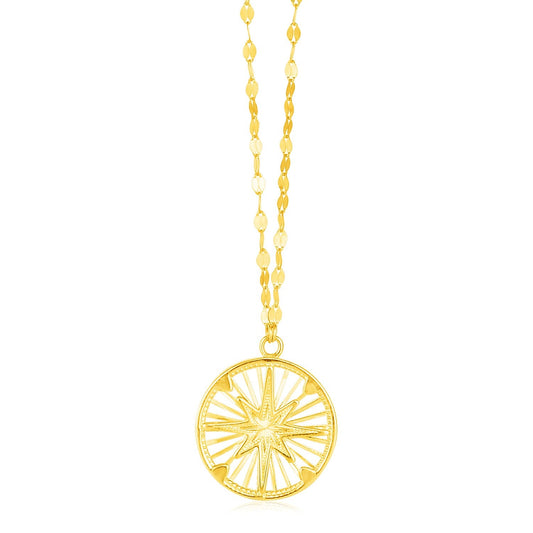 14k Yellow Gold Necklace with Compass Pendant-0