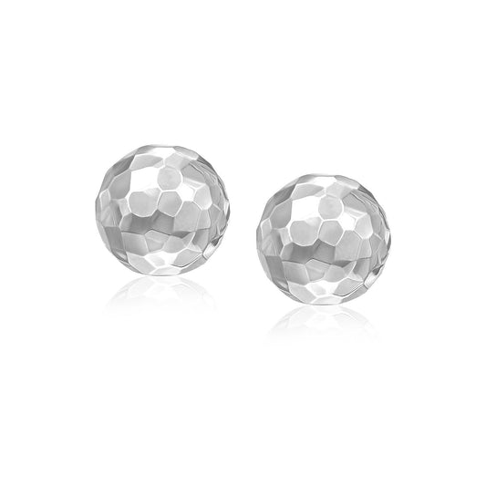 14k White Gold 7mm Round Faceted Style Stud Earrings-0