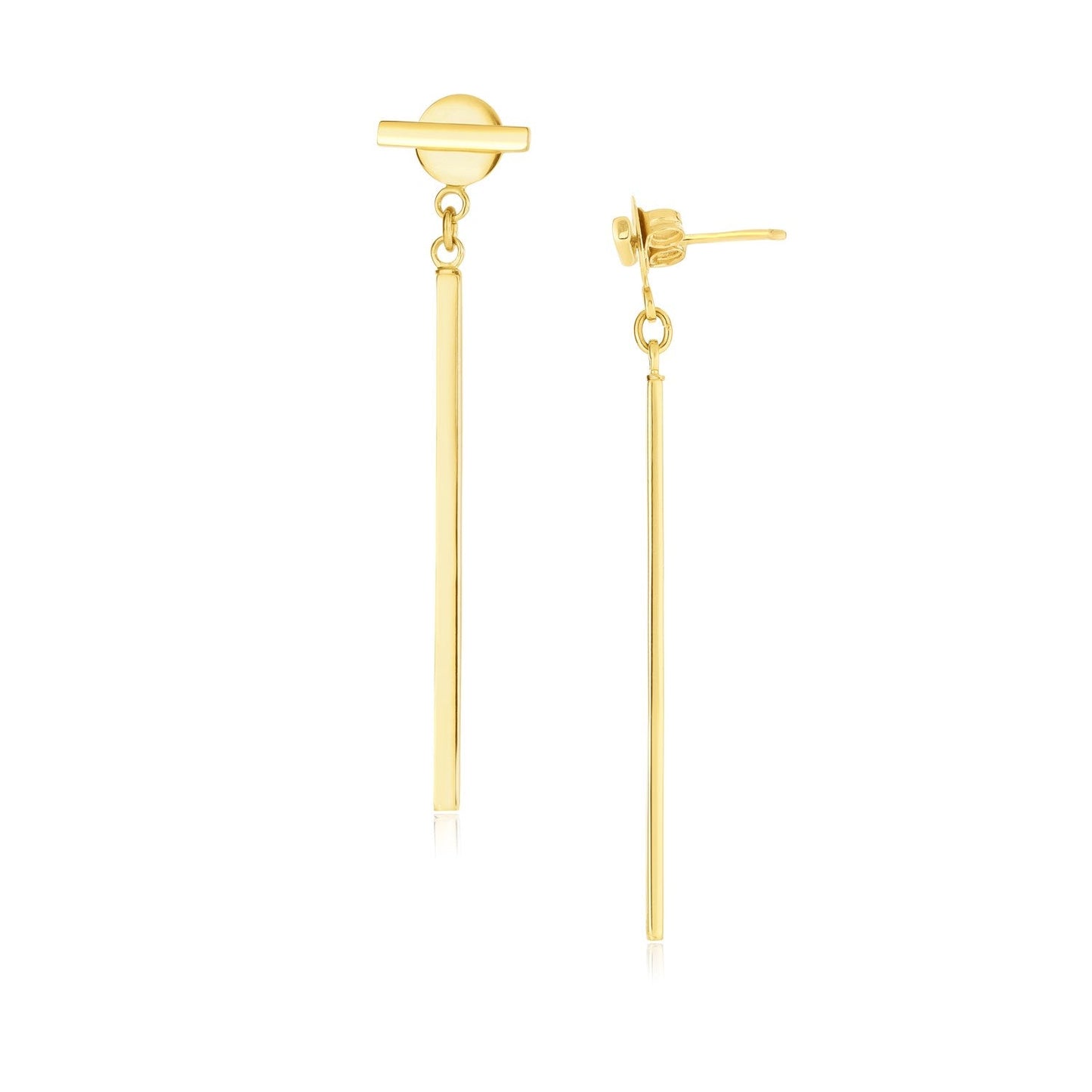 14k Yellow Gold Modern Disc and Bar Drop Earrings-0
