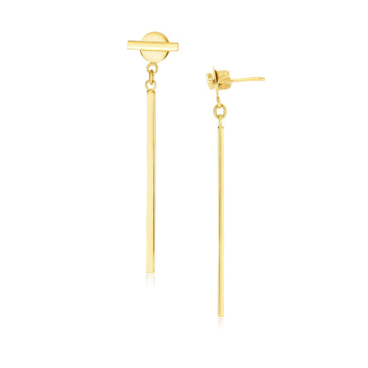 14k Yellow Gold Modern Disc and Bar Drop Earrings-0