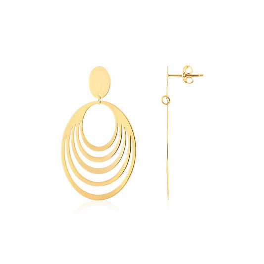 14K Yellow Gold High Polish Multi Row Oval Drop Earrings-0