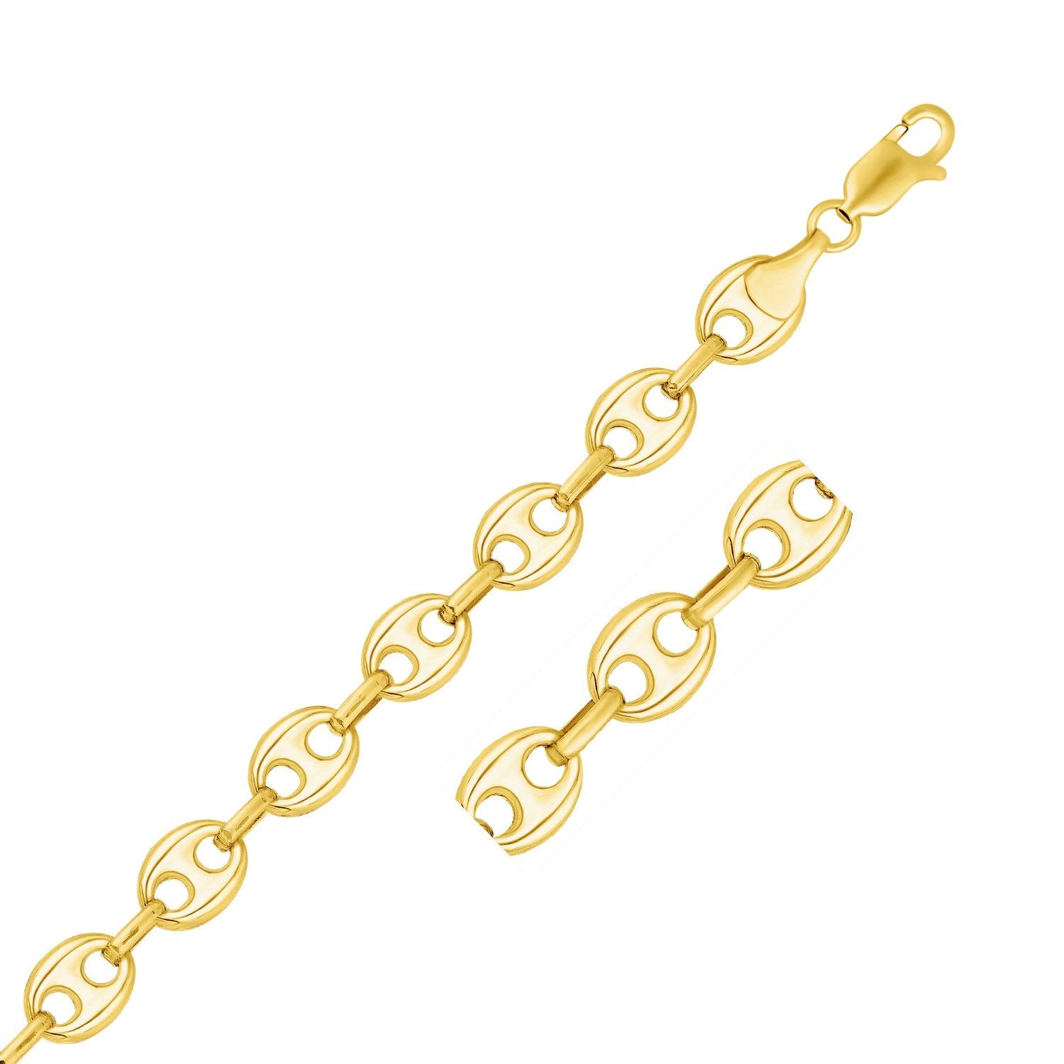11.0mm 14k Yellow Gold Puffed Mariner Link Bracelet-0