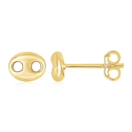 14K Yellow Gold Mariner Link Button Earrings-0