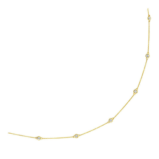 14k Yellow Gold Station Necklace with Round Diamonds-0