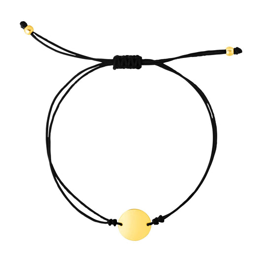 9 1/4 inch Black Cord Adjustable Bracelet with 14k Yellow Gold Circle-0