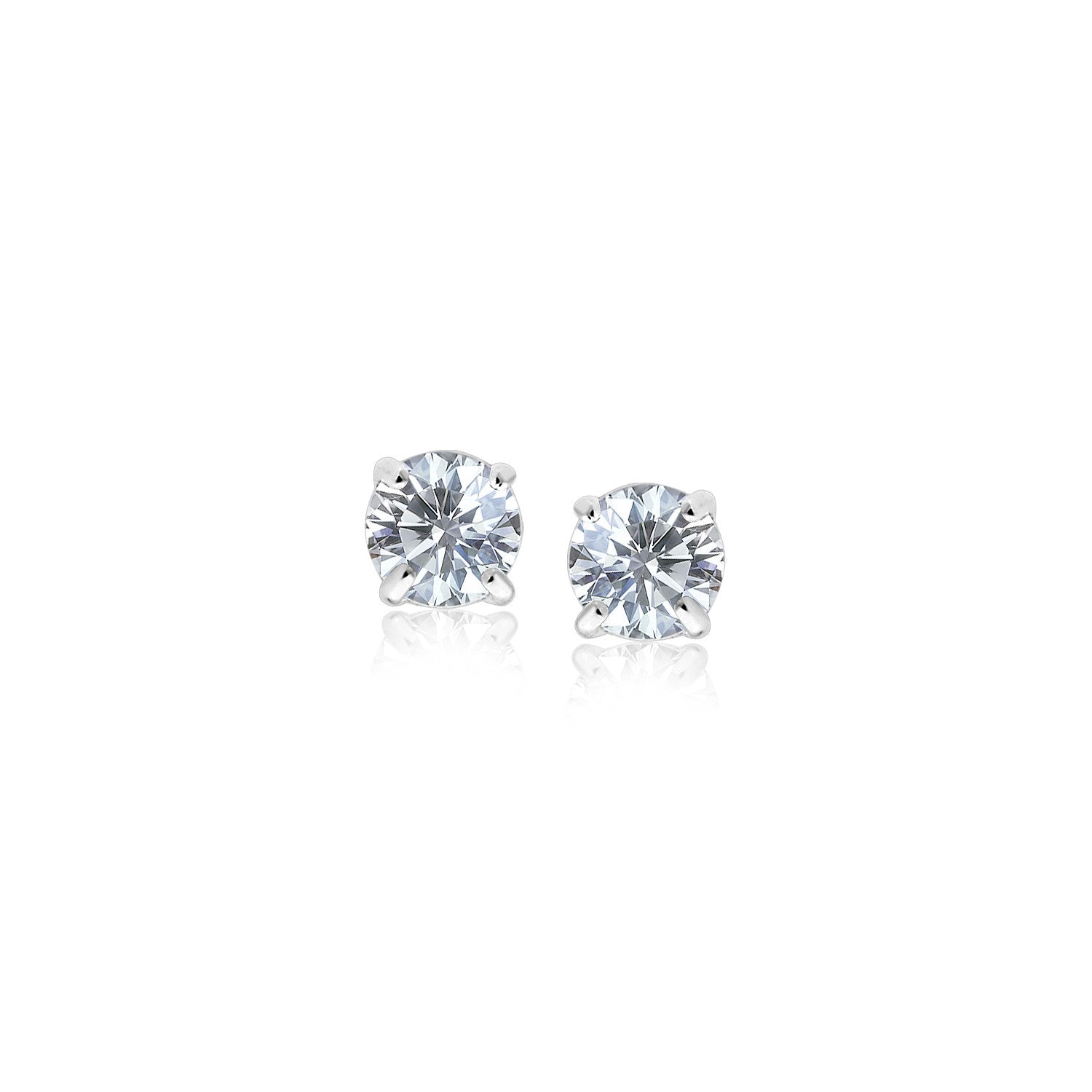 14k White Gold 3mm Faceted White Cubic Zirconia Stud Earrings-0