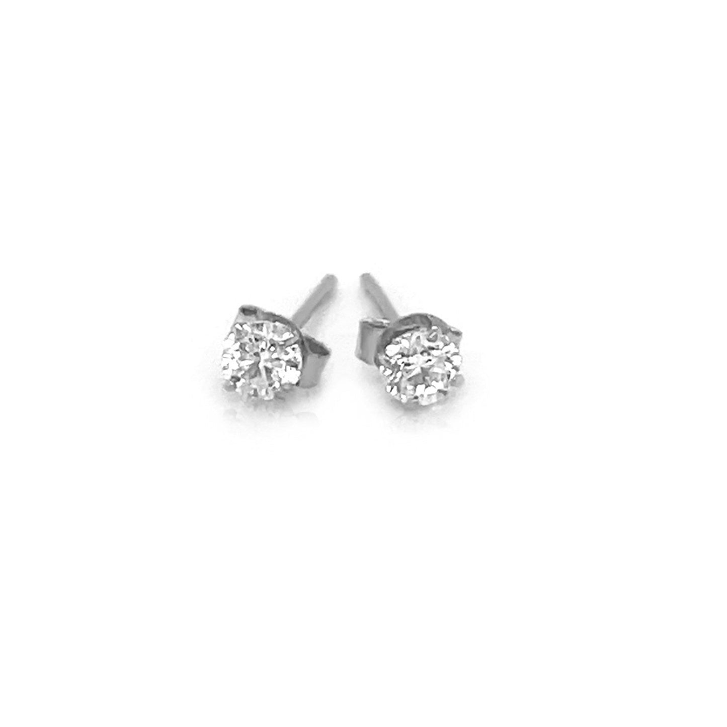 14k White Gold 3mm Faceted White Cubic Zirconia Stud Earrings-1