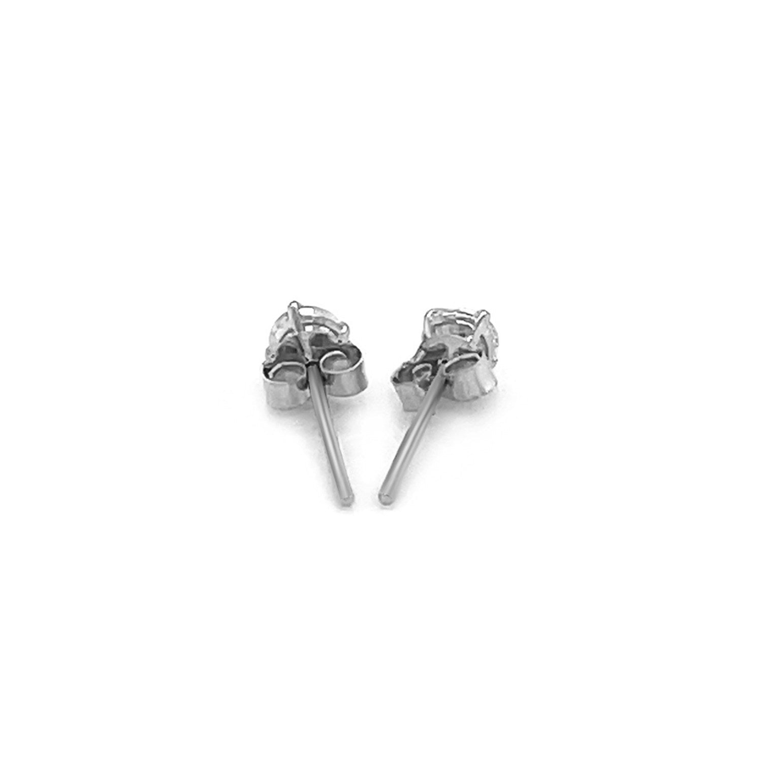 14k White Gold 3mm Faceted White Cubic Zirconia Stud Earrings-2