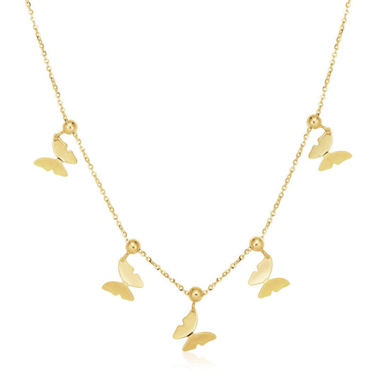 14k Yellow Gold 18 inch Necklace with Polished Butterfly Pendants-0