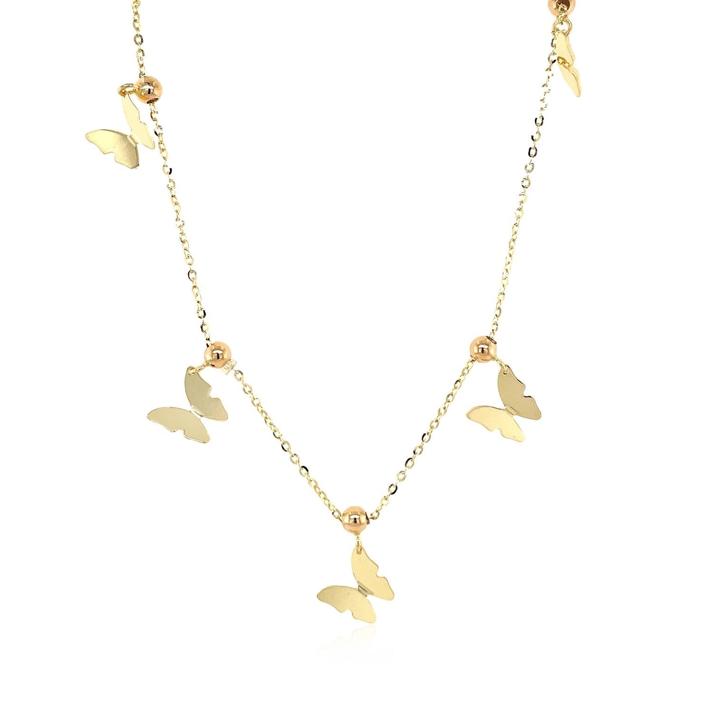 14k Yellow Gold 18 inch Necklace with Polished Butterfly Pendants-1