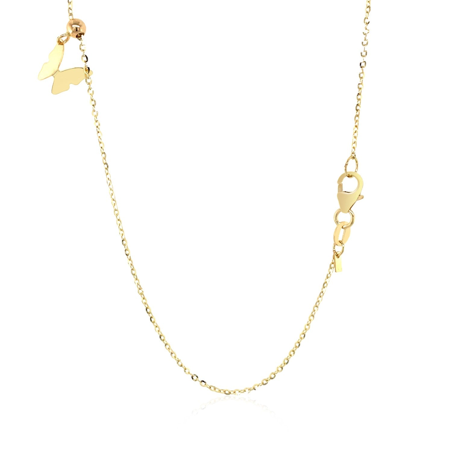 14k Yellow Gold 18 inch Necklace with Polished Butterfly Pendants-2