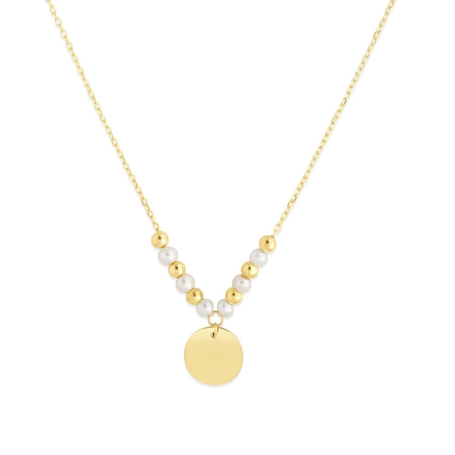 14k Yellow Gold High Polish Beaded Pearl Disc Drop Pallina Necklace-0