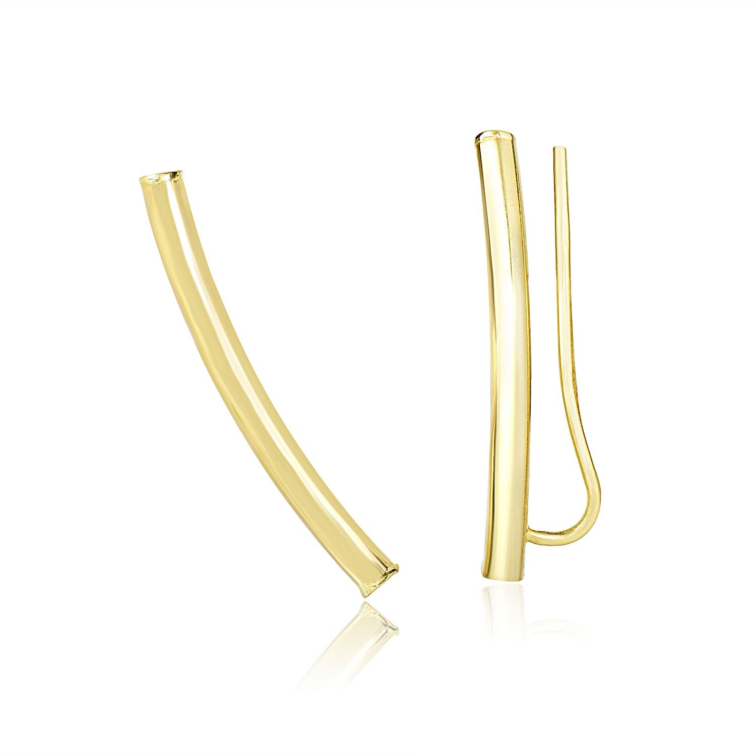 14k Yellow Gold Curved Tube Polished Earrings-0