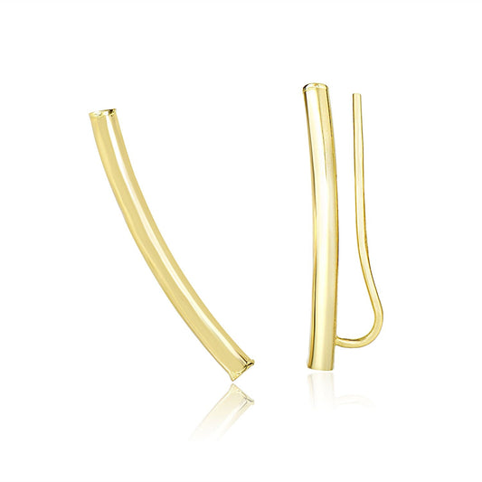 14k Yellow Gold Curved Tube Polished Earrings-0