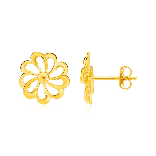 14k Yellow Gold Post Earrings with Flowers-0