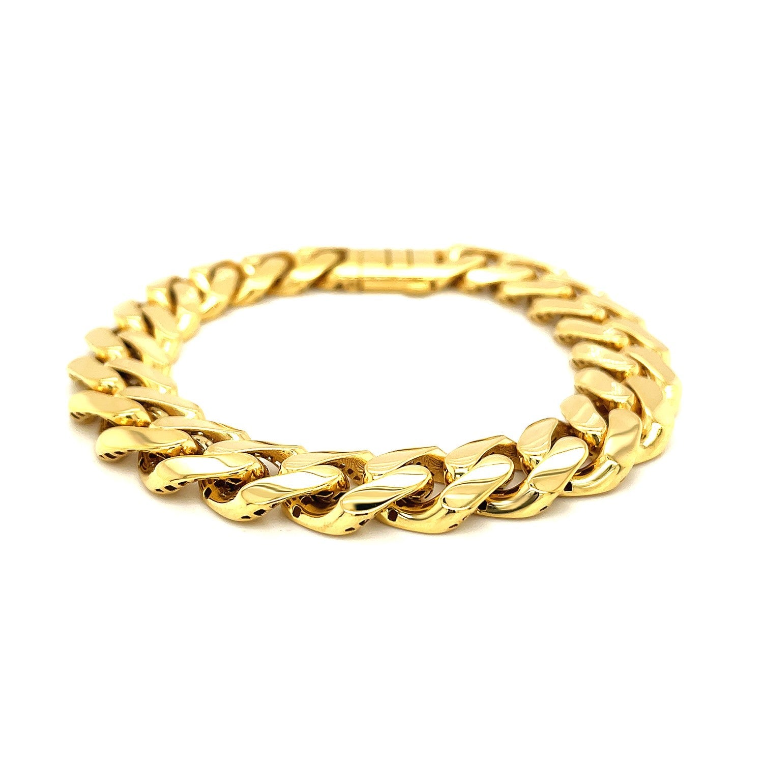 14k Yellow Gold 8 1/2 inch Wide Polished Curb Chain Bracelet-1