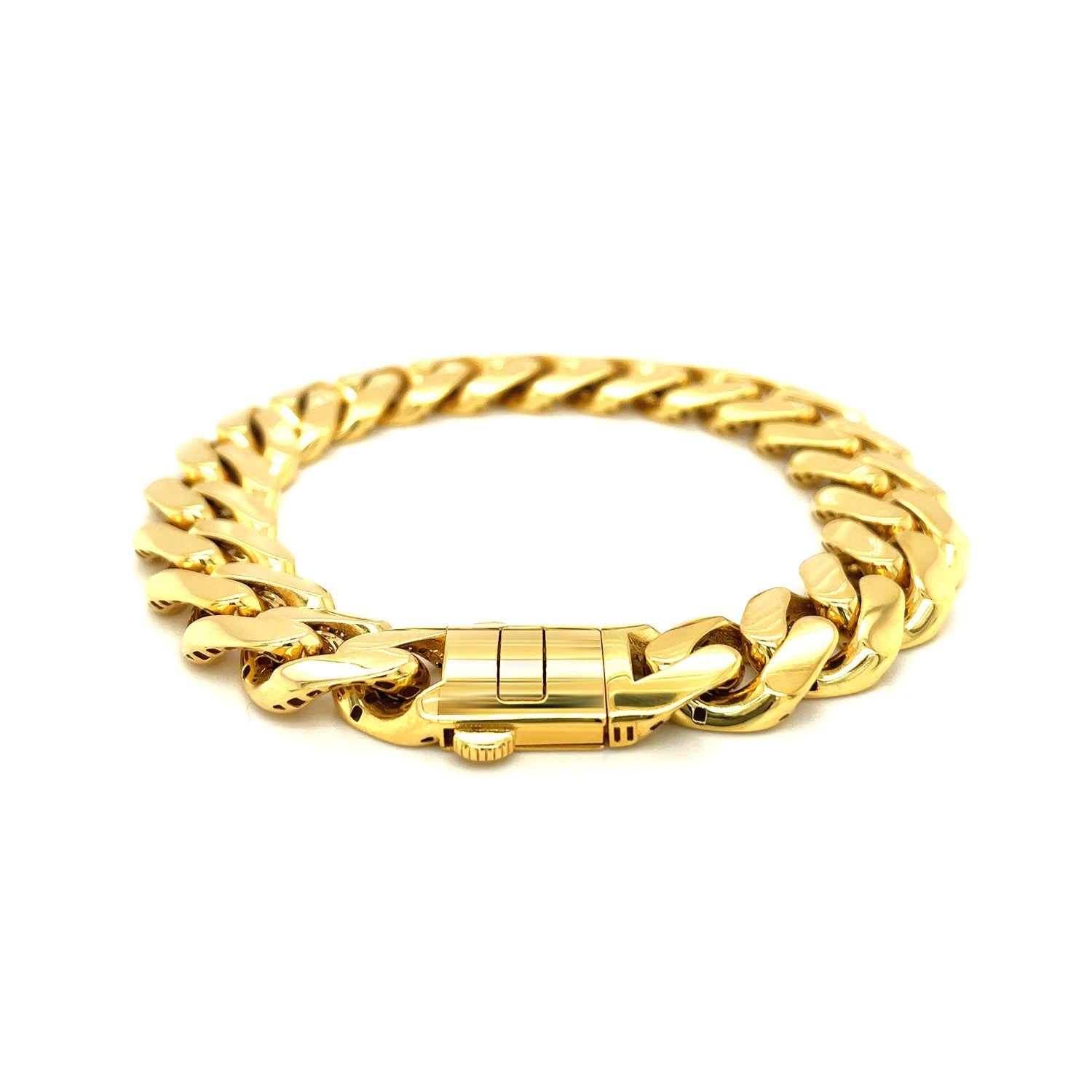 14k Yellow Gold 8 1/2 inch Wide Polished Curb Chain Bracelet-2