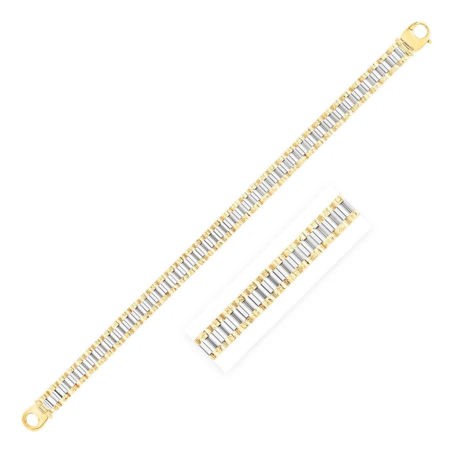 14k Two Tone Gold High Polish Railroad Link Bracelet (8.2mm)-0
