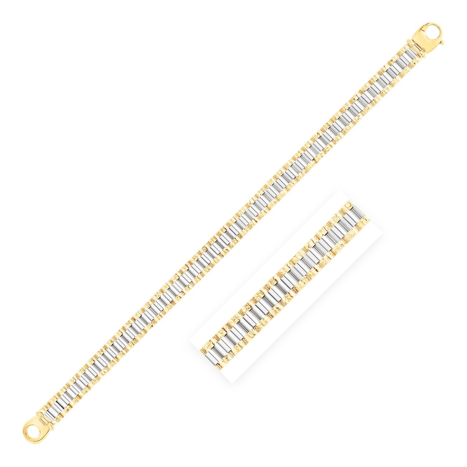 14k Two Tone Gold High Polish Railroad Link Bracelet (8.2mm)-0