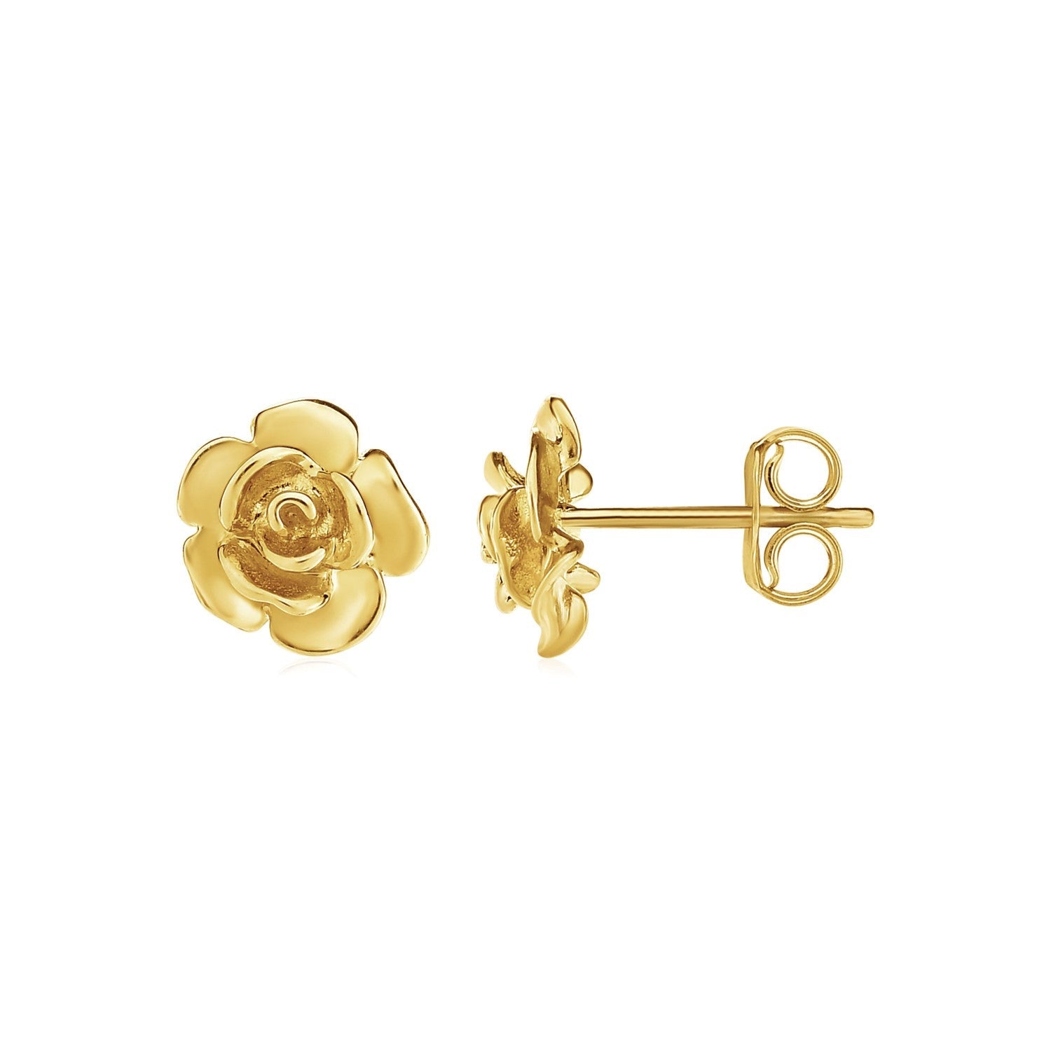 14k Yellow Gold Post Earrings with Roses-0
