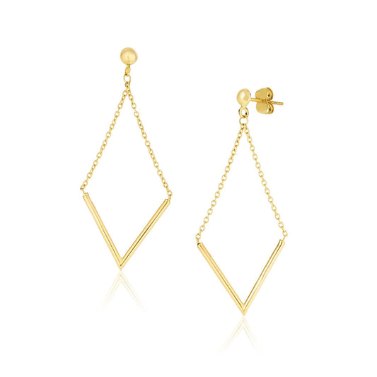 14k Yellow Gold Diamond Shape Chain Drop Earrings-0