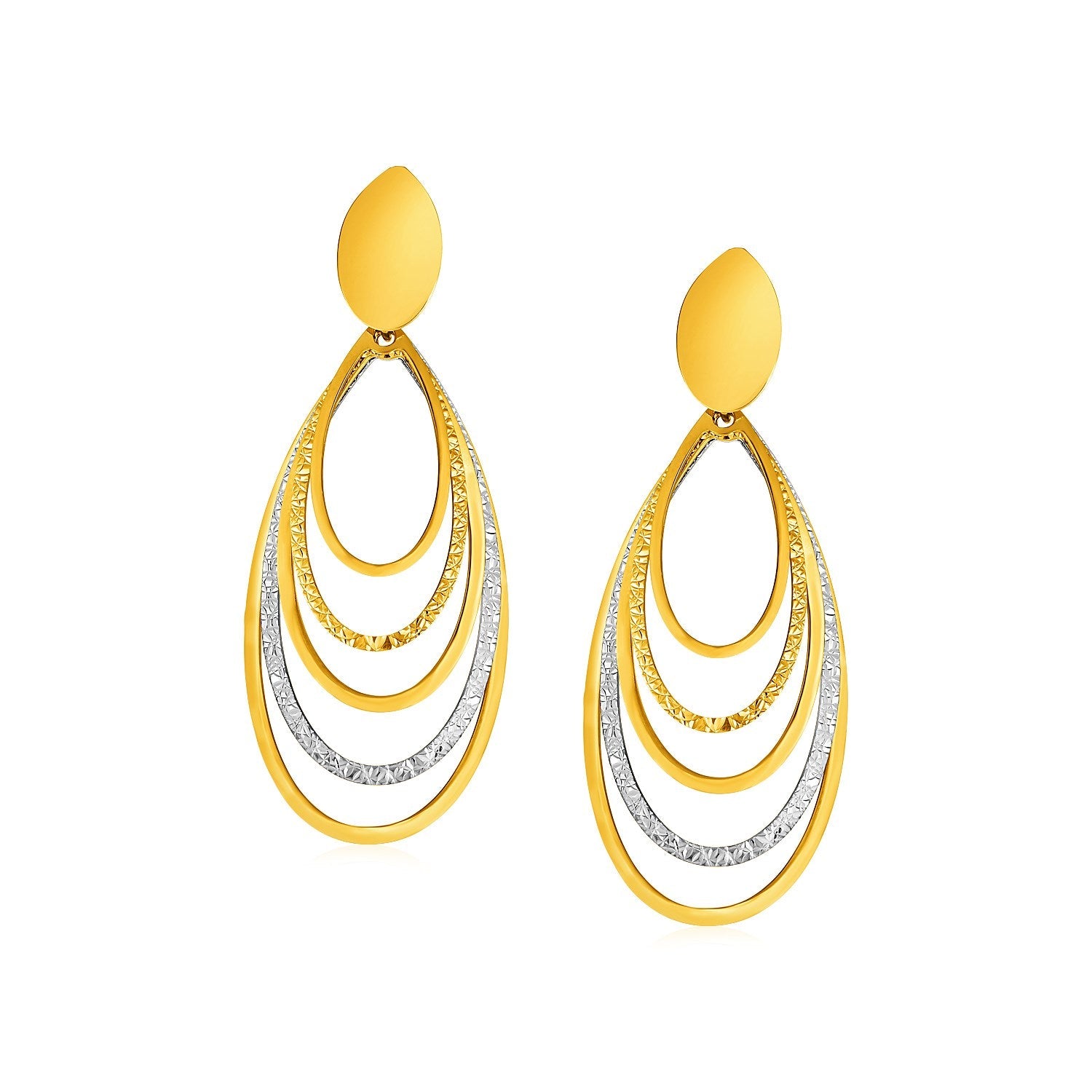 14k Two Tone Gold Two Toned Post Earrings with Graduated Ovals-0