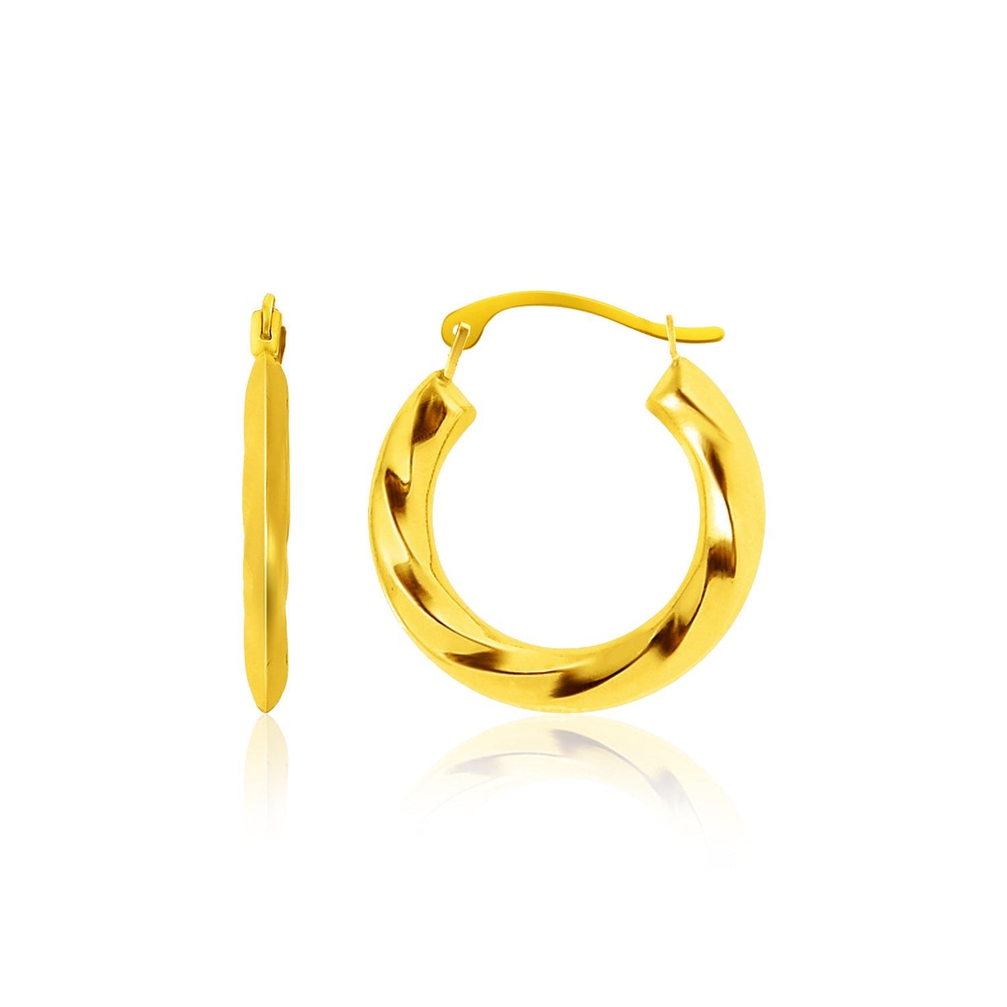 14k Yellow Gold Wavy Texture Hoop Earrings-0