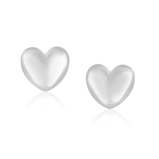 14k White Gold Puffed Heart Shape Shiny Earrings-0