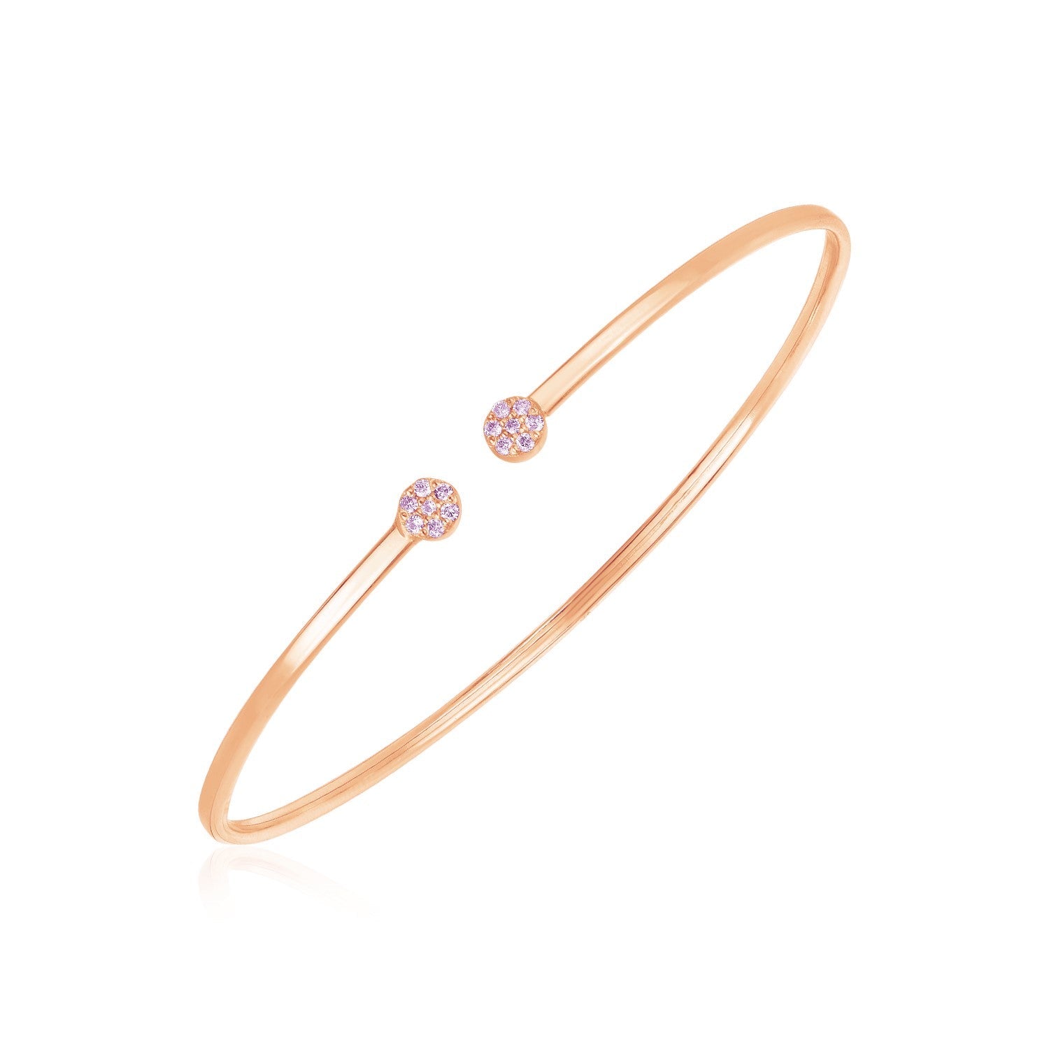 14k Rose Gold High Polish Diamond Cluster Bangle (2mm)-0