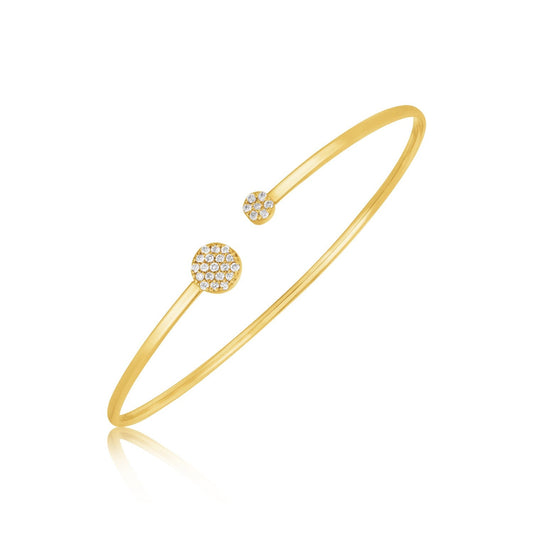 14k Yellow Gold High Polish Diamond Cluster Bangle (2mm)-0