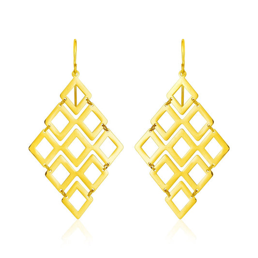 14k Yellow Gold Earrings with Polished Open Diamond Motifs-0