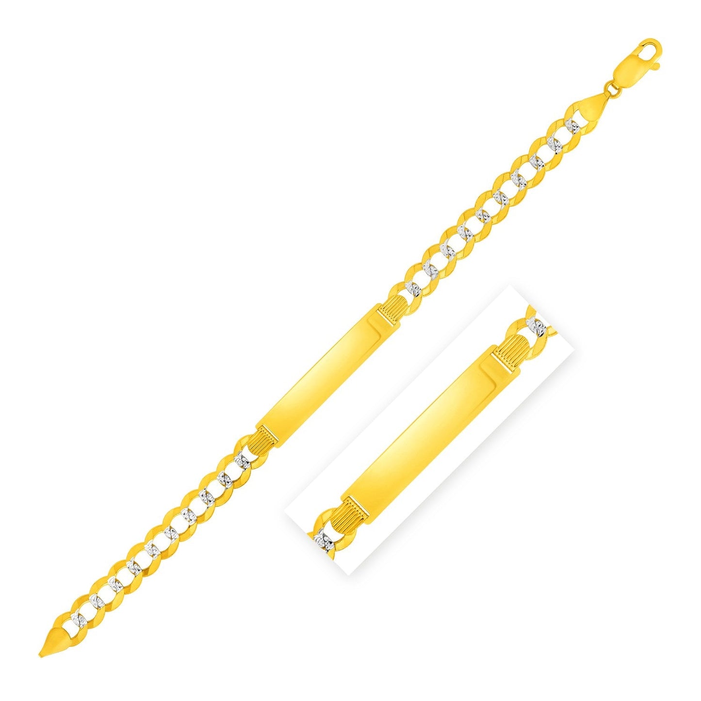 14k Two Tone Gold 8 1/2 inch Mens Curb Chain ID Bracelet with White Pave-0