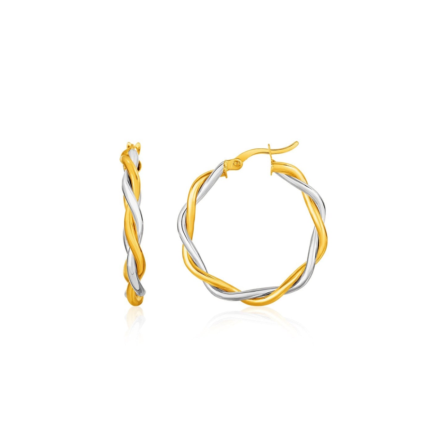 Two-Tone Twisted Wire Round Hoop Earrings in 10k Yellow and White Gold-0