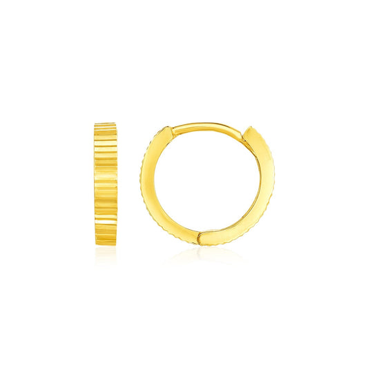 14k Yellow Gold Petite Round Hoop Earrings with Straight Texture-0