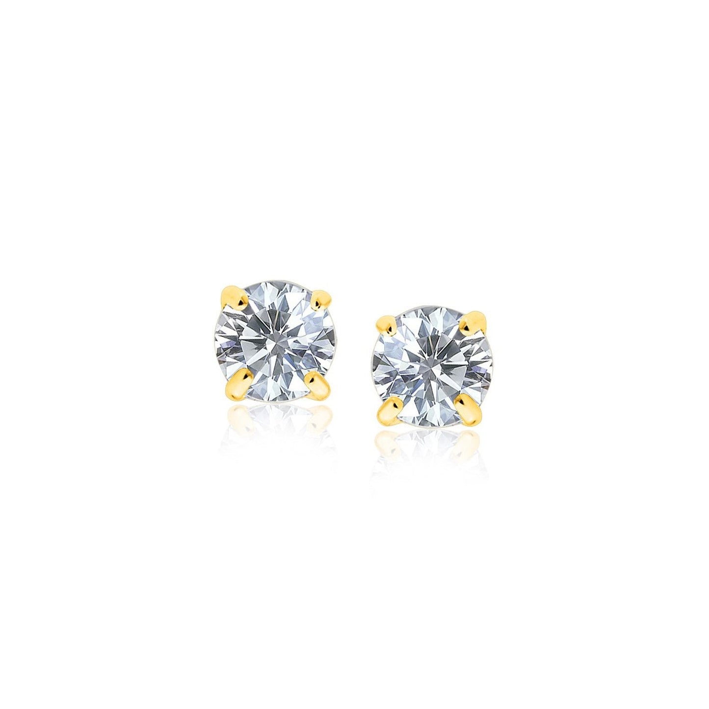 14k Yellow Gold Stud Earrings with White Hue Faceted Cubic Zirconia-0