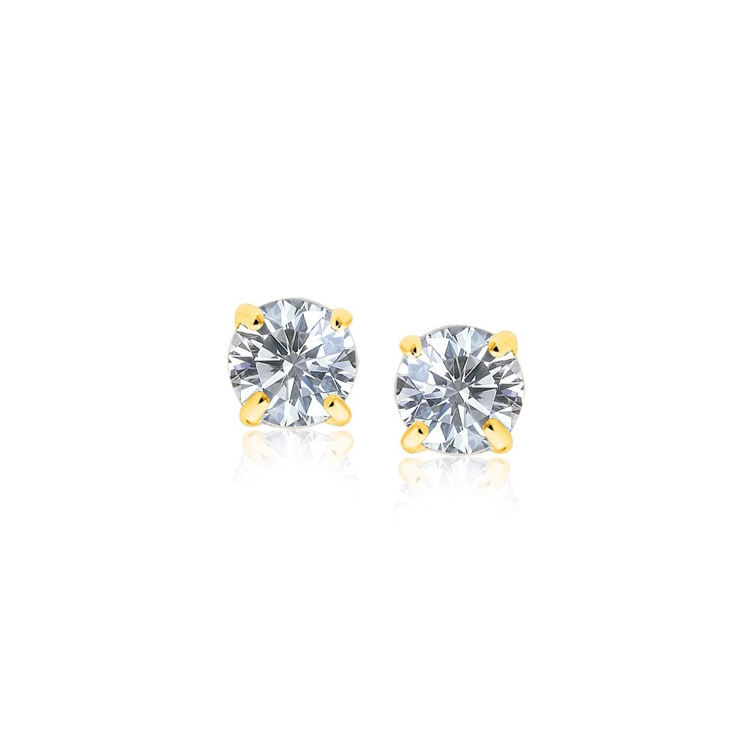 14k Yellow Gold Stud Earrings with White Hue Faceted Cubic Zirconia-0