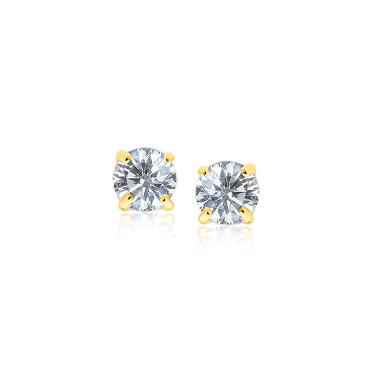 14k Yellow Gold Stud Earrings with White Hue Faceted Cubic Zirconia-0