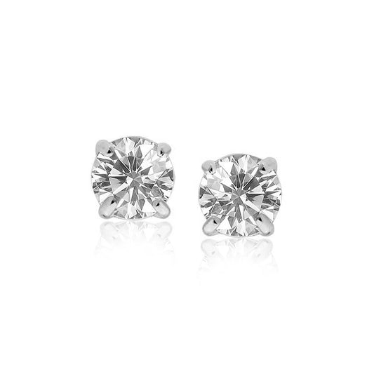 14k White Gold Stud Earrings with White Hue Faceted Cubic Zirconia-0