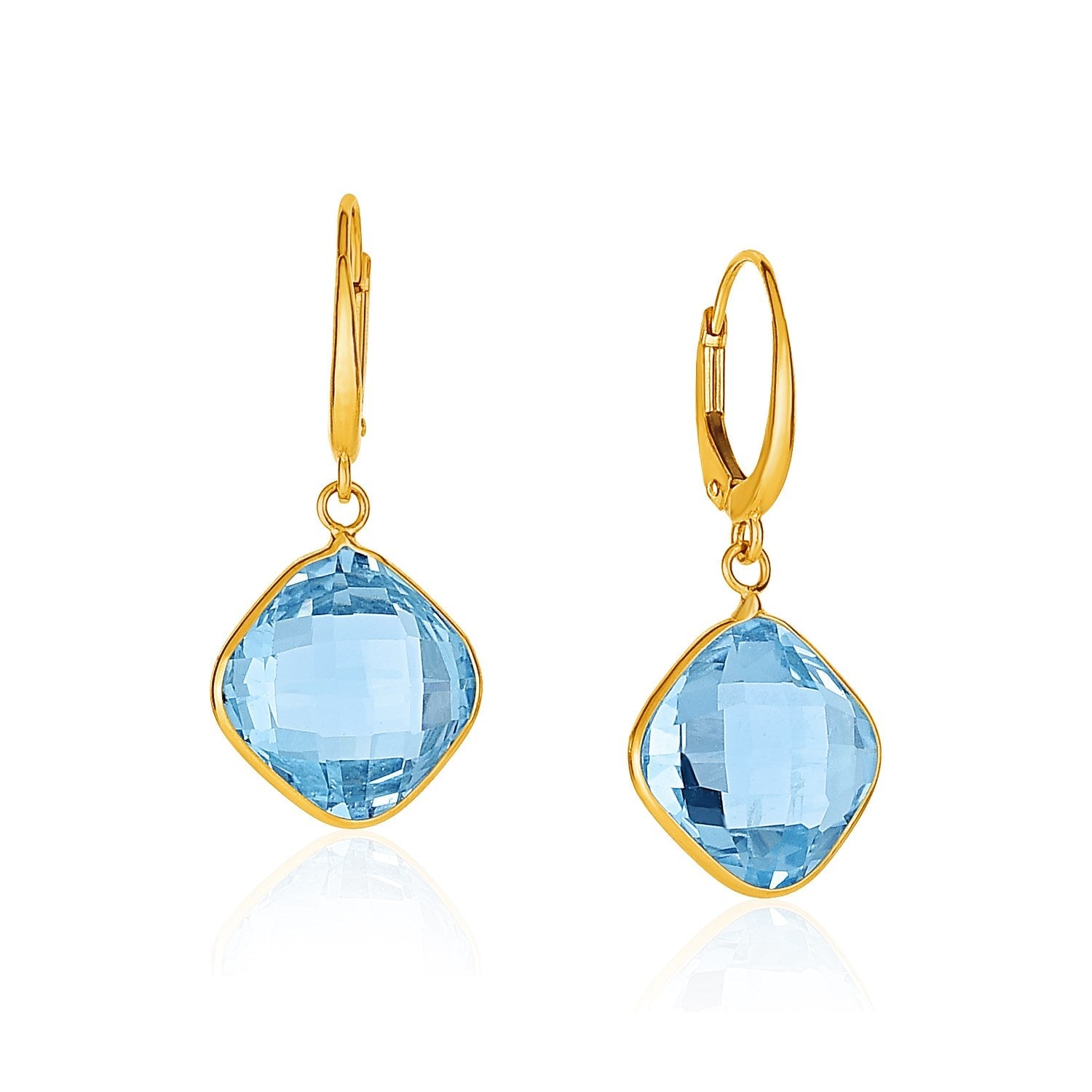 Drop Earrings with Blue Topaz Cushion Briolettes in 14k Yellow Gold-0
