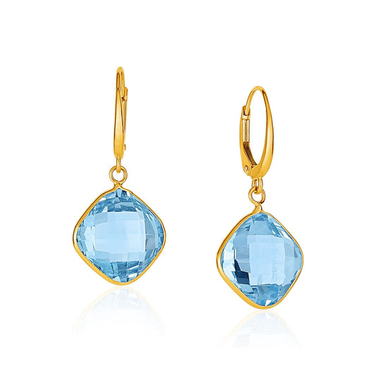 Drop Earrings with Blue Topaz Cushion Briolettes in 14k Yellow Gold-0