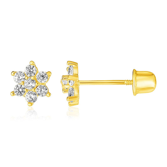 14k Yellow Gold Flower Childrens Earrings-0