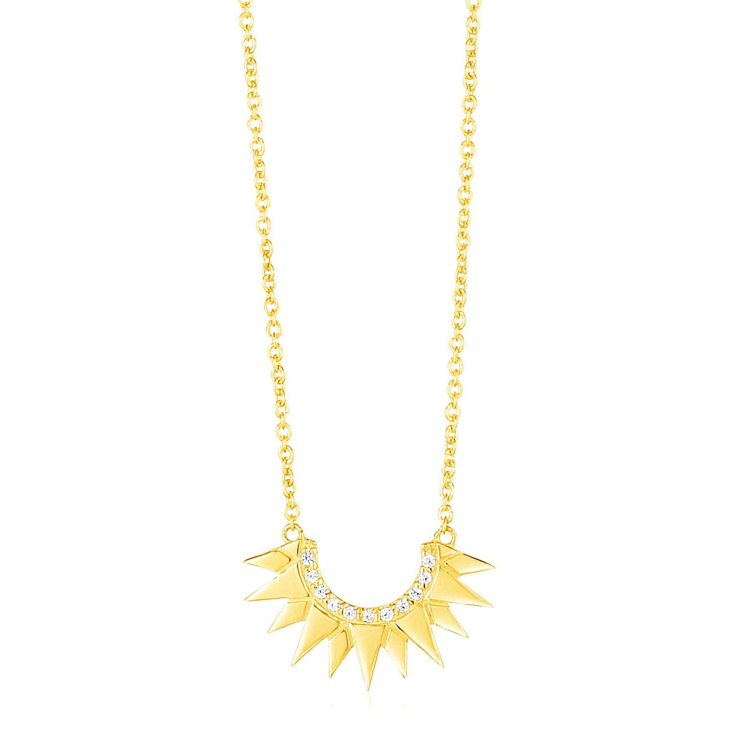 14k Yellow Gold Sunburst Necklace with Diamonds-0