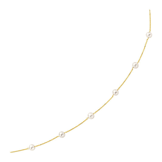 14k Yellow Gold Necklace with White Pearls-0