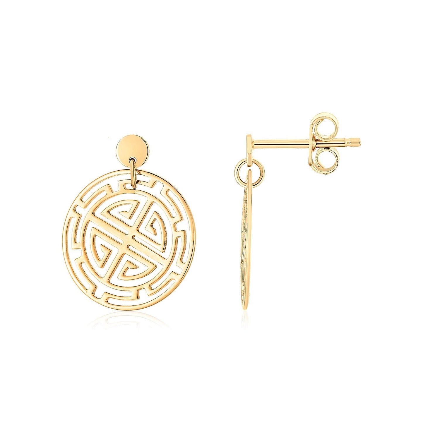 14K Yellow Gold High Polish Longevity Drop Earrings-0