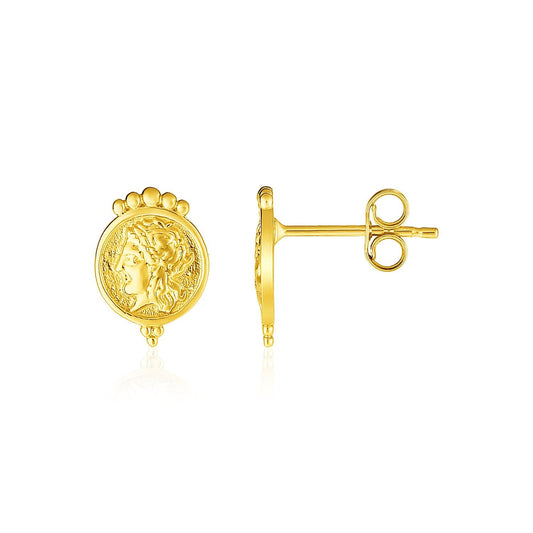 14k Yellow Gold Cameo Motif Post Earrings-0