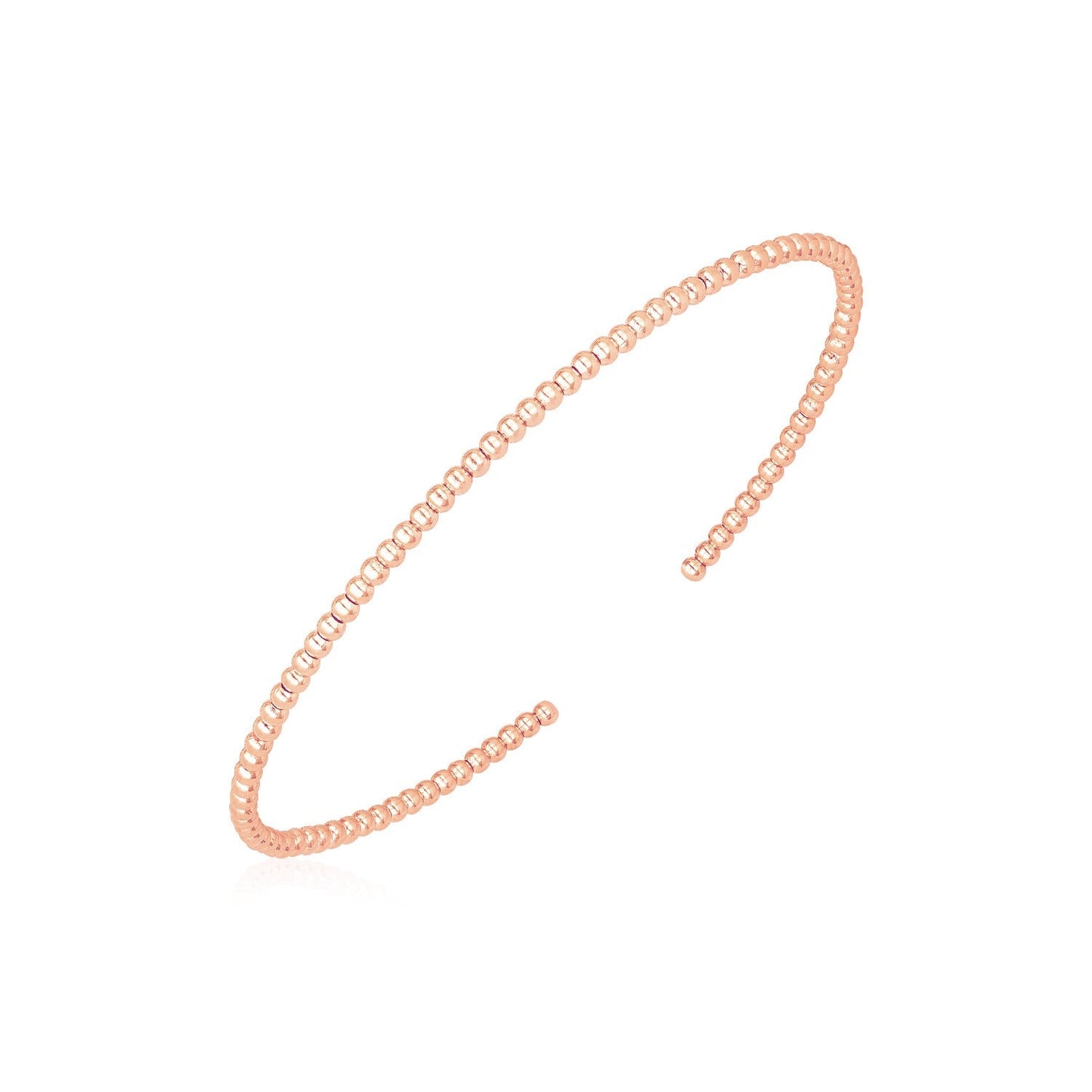 14k Rose Gold High Polish Bead Cuff Bangle (2mm)-0