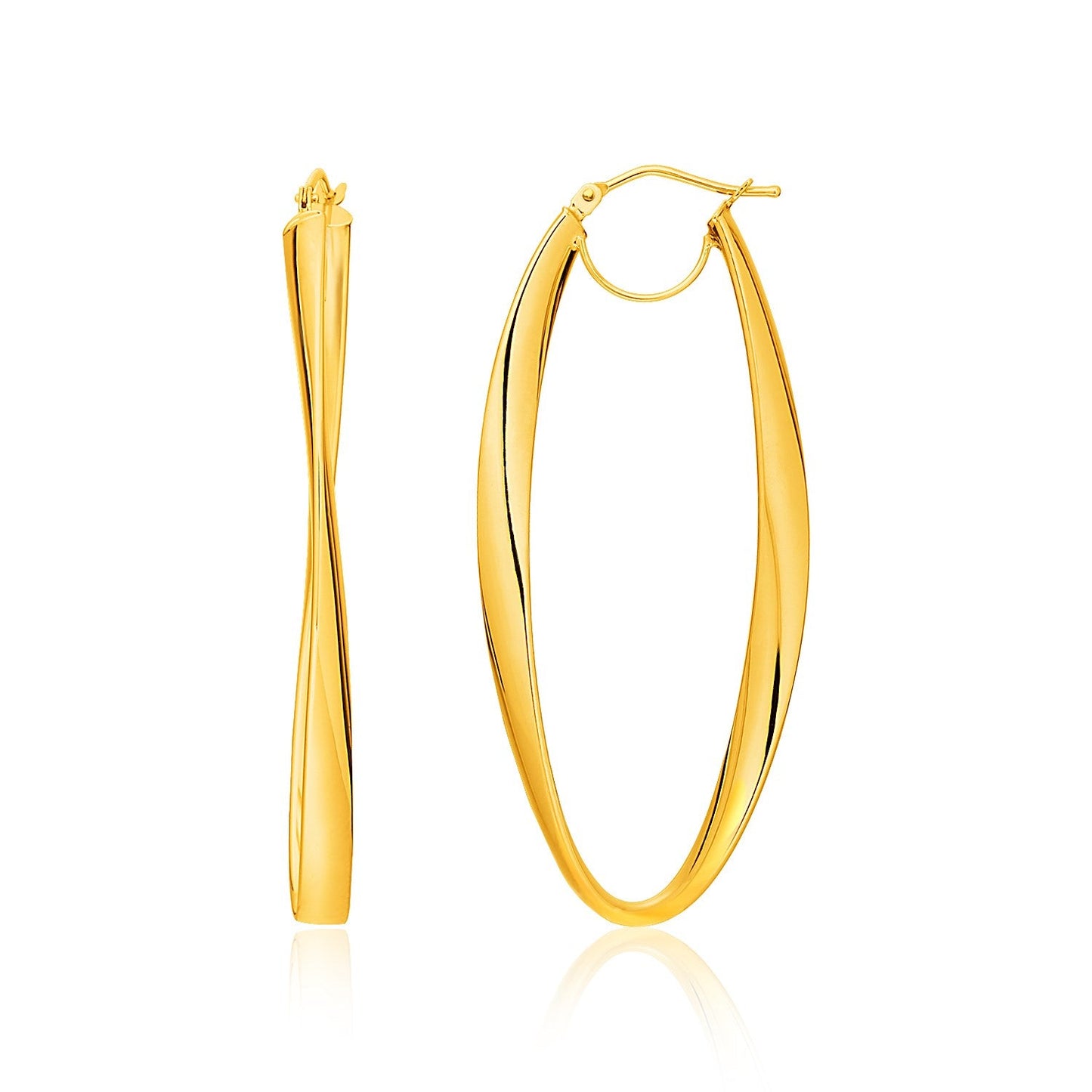 14k Yellow Gold Twist Motif Oval Shape Hoop Earrings-0
