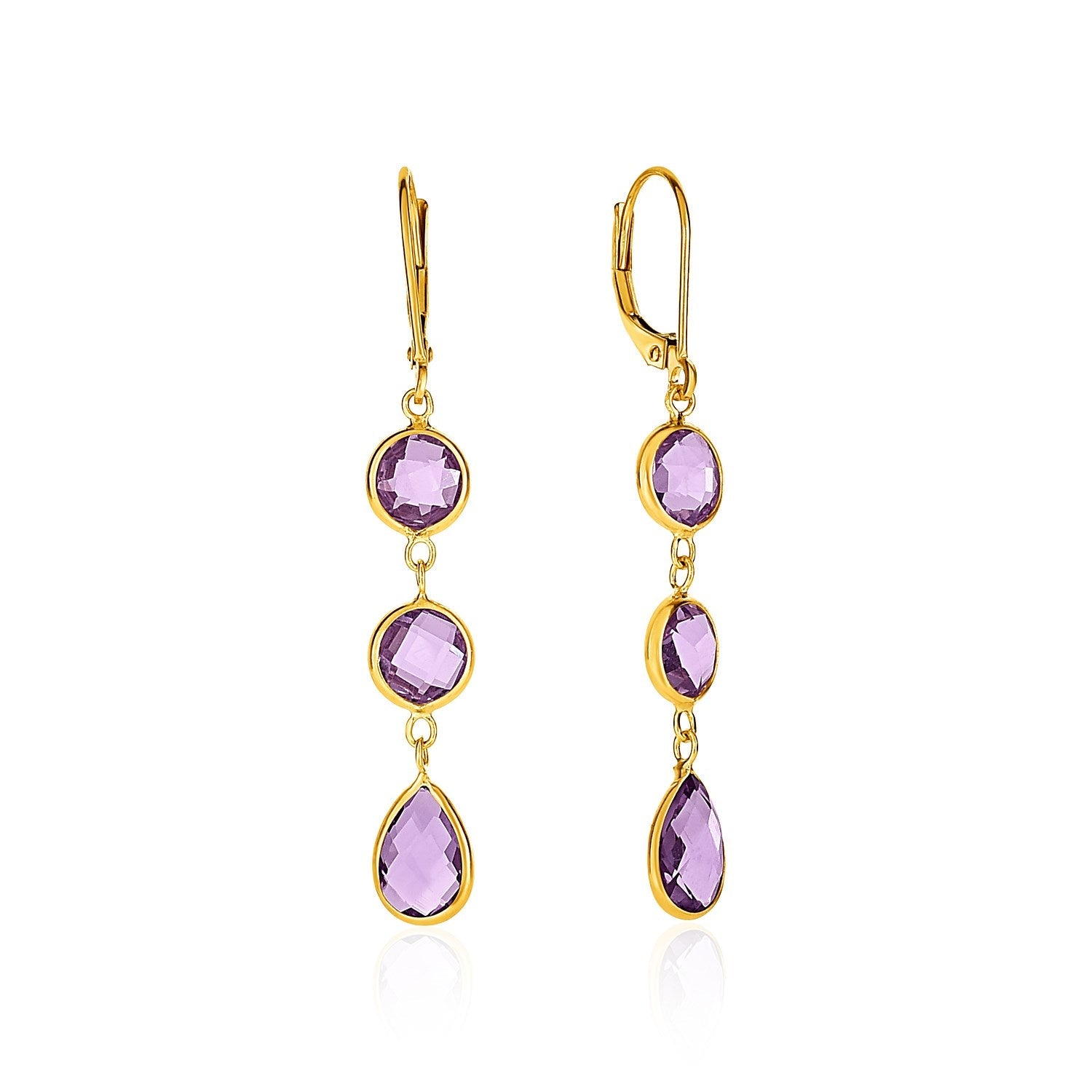 Drop Earrings with Round and Pear-Shaped Amethysts in 14k Yellow Gold-0